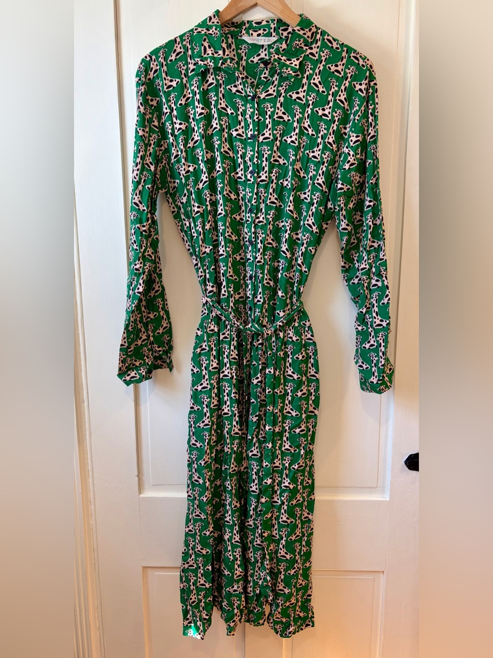 Compania Fantastica Green Giraffe Print Button Down Shirt Dress